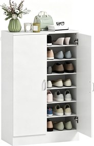 HOMCOM 2 ajtós cipőszekrény, 6 állítható polccal, lágy záródás, akár 21 pár – natúr fa hatás (70 x 35 x 108 cm) | Aosom