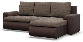 Tokio sarokkanapé, 2 ágyneműtartóval, fonott + műbőr, jobboldali, barna