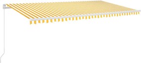 vidaXL sárga és fehér kézzel kihúzható LED-es napellenző 600x300 cm