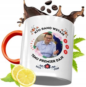 Narancssárga Bögre Mateusz Morawiecki Ajándék fényképes nyomtatással