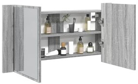 szürke sonoma akril LED-es tükrös fürdőszobaszekrény 90x12x45cm