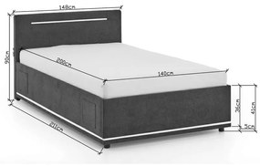 Sötétszürke kárpitozott ágyneműtartós gyerekágy ágyráccsal 140x200 cm Circle – Meise Möbel