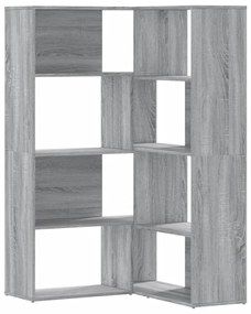 4 szintes szürke szerelt fa sarokkönyvespolc 85x85x140 cm