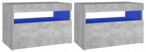 2 db betonszürke éjjeliszekrény LED-lámpákkal 60 x 35 x 40 cm
