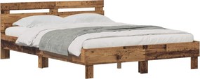 vidaXL Ágykeret fejtámlával Öreg fa 120 x 200 cm Faanyag