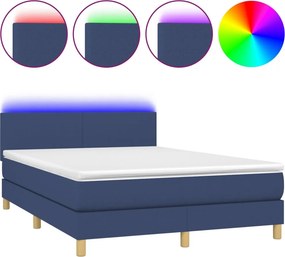 vidaXL kék szövet rugós és LED-es ágy matraccal 140x190 cm