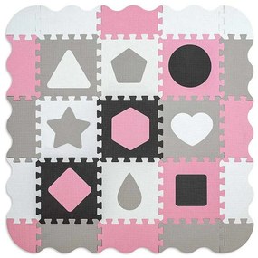 Habszivacs puzzle szőnyeg Milly Mally Jolly 3x3 Shapes Pink Grey