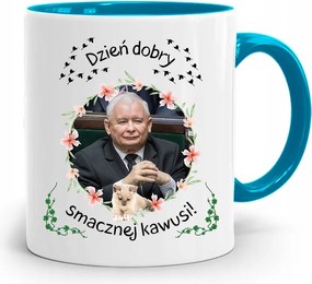 Kék Vicces Bögre Jaroslaw Kaczynski fényképes nyomattal