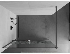 Mexen Kioto+, Walk-In zuhanyparaván polccal és akasztóval 90 x 200 cm, 8 mm átlátszó üveg fehér mintás, grafit profil, 800-090-121-66-85