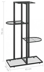 fekete 4 szintes acél virágtartó állvány 43 x 22 x 76 cm