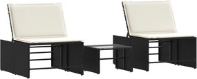 vidaXL 2 db fekete polyrattan moduláris napozóágy asztallal