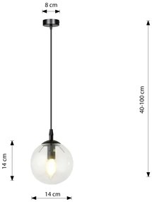 Csillár zsinóron COSMO 1xE14/10W/230V átm. 14 cm fekete/átlátszó
