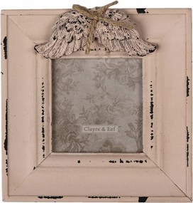 Rózsaszín négyzet alakú fa képkeret szárnyakkal 7x7 cm