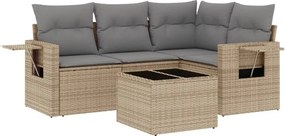 vidaXL 5 részes bézs polyrattan kerti ülőgarnitúra párnákkal