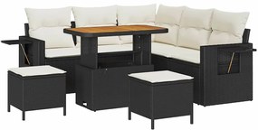 vidaXL Kerti Kanapé Szett párnával 8 pcs Fekete polirattan