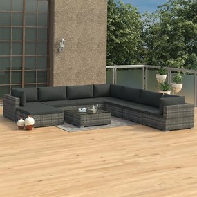 9 részes szürke polyrattan kertibútor-garnitúra párnákkal