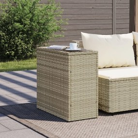világosszürke polyrattan kerti kisasztal üveg lappal58x27,5x55cm