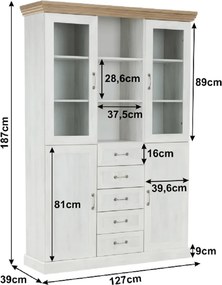 vitrines szekrény, északi sosna/vadtölgy, ROYAL W2D