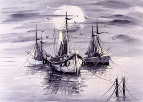 Kép - kikötő, olajfestmény (70x50 cm)