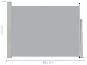 szürke behúzható oldalsó teraszi napellenző 100 x 500 cm
