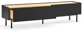 Fekete-natúr színű TV-állvány tölgyfa dekorral 180x45 cm Arista – Teulat
