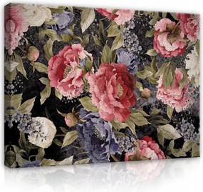 Vászonkép falikép rózsaszín fekete virágok 100 x 75