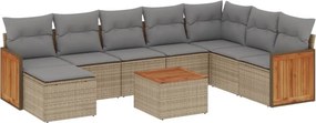 vidaXL 9 részes bézs polyrattan kerti ülőgarnitúra párnákkal
