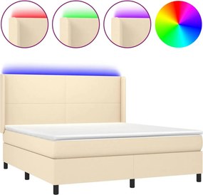 vidaXL krémszínű szövet rugós és LED-es ágy matraccal 180 x 200 cm