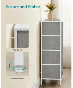 Tároló szekrény négy fiókkal, ruhás szekrény, galambszürke és krémfehér 80x30x85cm