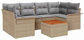 vidaXL Kerti Kanapé Szett párnával 7 pcs Bézs polirattan