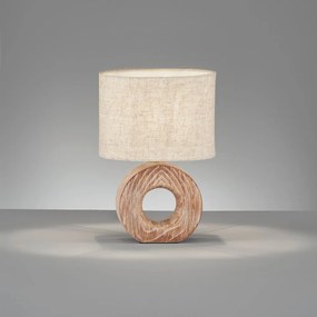 Barna-bézs kerámia asztali lámpa textil búrával (magasság 31 cm) Hanke – Fischer &amp; Honsel
