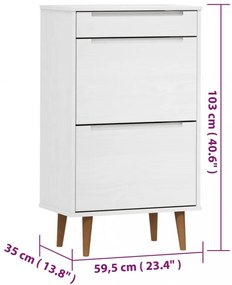 MOLDE fehér tömör fenyőfa cipőszekrény 59,5 x 35 x 103 cm