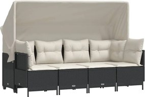 vidaXL 5 részes fekete polyrattan kerti kanapészett párnákkal
