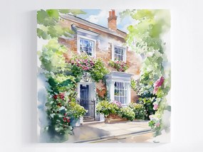 Poszter Építészet Anglia Ház Ajtó Kert Virágok 80x80