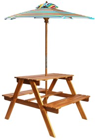Tömör akácfa gyermek piknikasztal napernyővel 79x90x60 cm