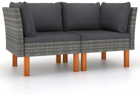 2 db polyrattan és tömör eukaliptuszfa sarokkanapé