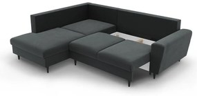 Sötétszürke bársony kinyitható tárolóhelyes sarokkanapé (bal oldali-L alakú) Kyoto – Cosmopolitan Design