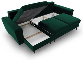 Zöld bársony kinyitható tárolóhelyes sarokkanapé Kyoto – Cosmopolitan Design