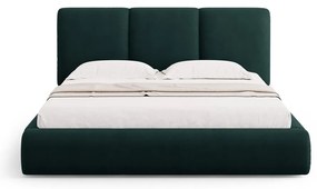 Sötétzöld kárpitozott ágyneműtartós franciaágy ágyráccsal 140x200 cm Brody – Mazzini Beds