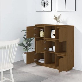 mézbarna tömör fenyőfa magasszekrény 110,5x35x117 cm