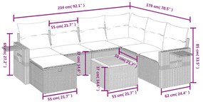 8 részes fekete polyrattan kerti ülőgarnitúra párnákkal