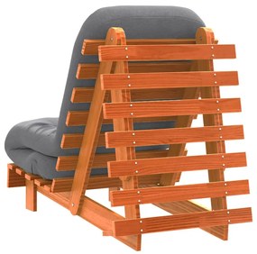 viaszbarna tömör fenyőfa futon kanapéágy matraccal 60x206x11 cm