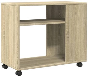 sonoma tölgy színű szerelt fa kisasztal kerekekkel 70x35x60 cm