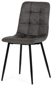 Scaun de sufragerie, material vintage antracit, picioare metalice negre