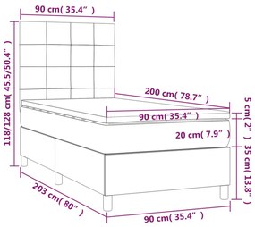 rózsaszín bársony rugós és LED-es ágy matraccal 90x200 cm