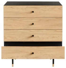 Fekete-natúr színű magas komód tölgyfa dekorral 80x87 cm Jugend – Woodman