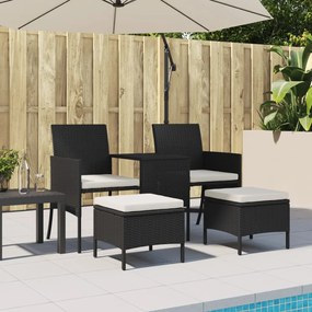 2 személyes fekete polyrattan kerti kanapé asztallal/székkel