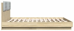 sonoma tölgy színű ágykeret fejtámlával és LED-ekkel 200x200 cm