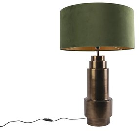 Art Deco asztali lámpa bronz bársony árnyékolóval zölddel és arannyal 50 cm - Bruut