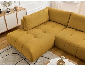 Mustársárga kinyitható-tárolóhelyes sarokkanapé (bal oldali-U alakú) Fuji – Bobochic Paris